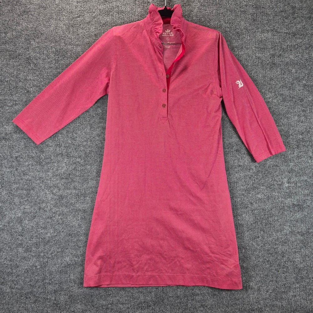 Peter Millar Women's Polo Dress Small Pink Ruffle Neck Moisture Wicking